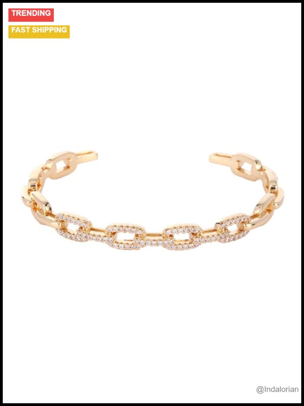 14K Gold Moissanite Open Bangle Bracelet for Women, Geometric Chain Cuff,